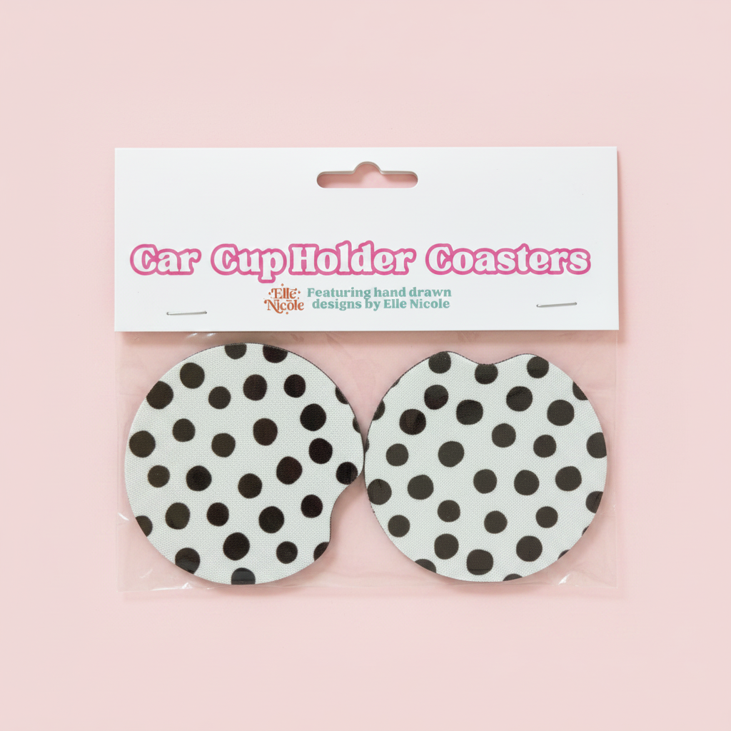 Car Cupholder Coasters - Brown Polka Dot