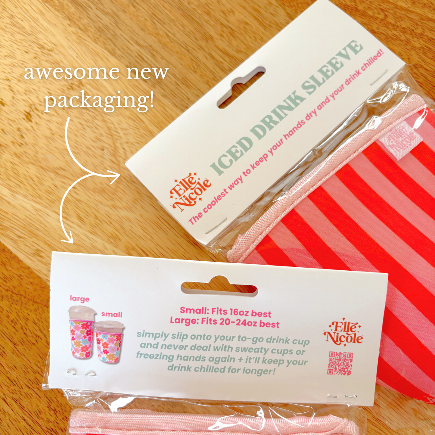 Coffee Cup Cover - Pink & Green Stripes - Iced Drink Sleeve