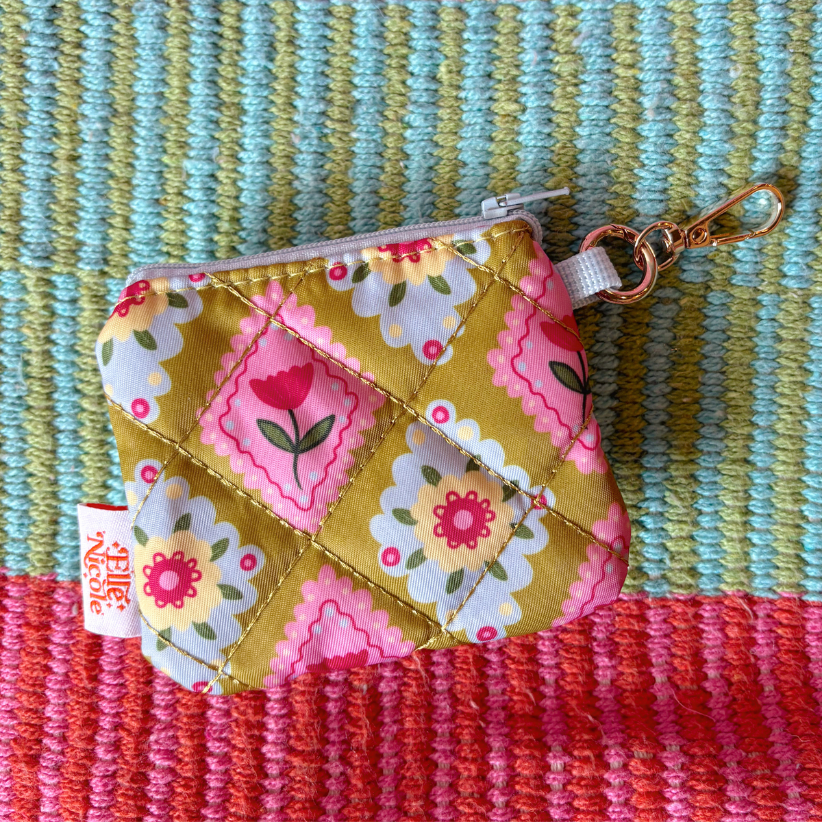 Quilted Coin Purse Keychain - Argyle Floral