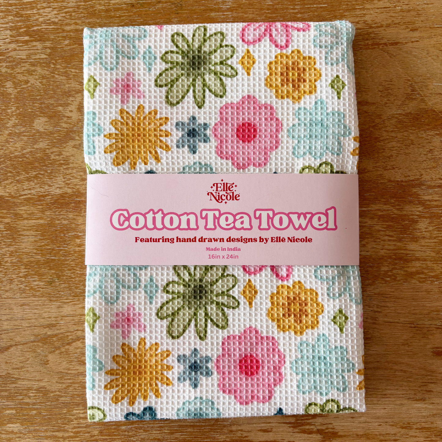 Cotton Waffle Weave Tea Towel - Watercolor Florals