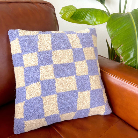 Hooked Pillow - Blue Checkered