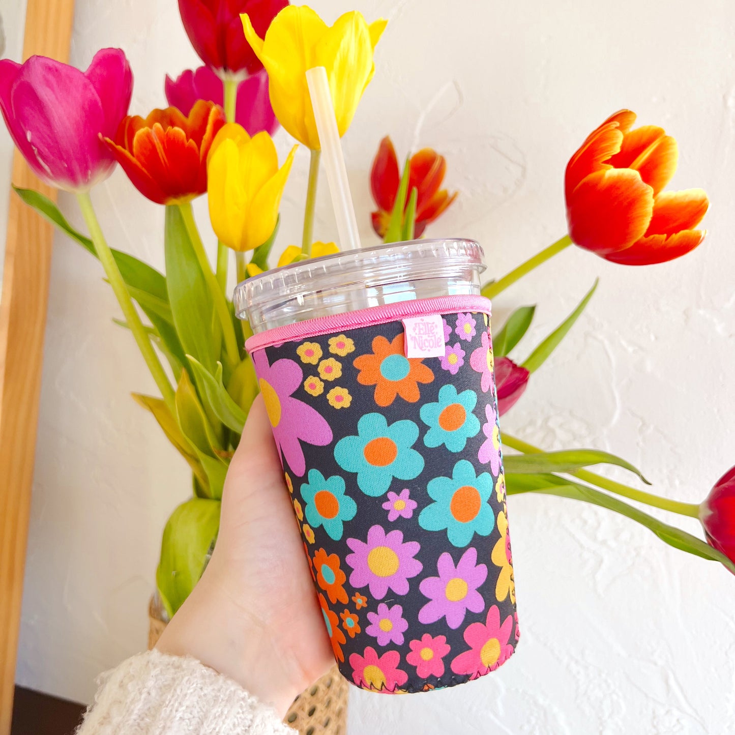 Coffee Cup Cover - Neon Daisy