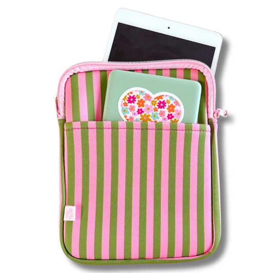 E-reader / Tablet Sleeve - Pink & Green Stripes
