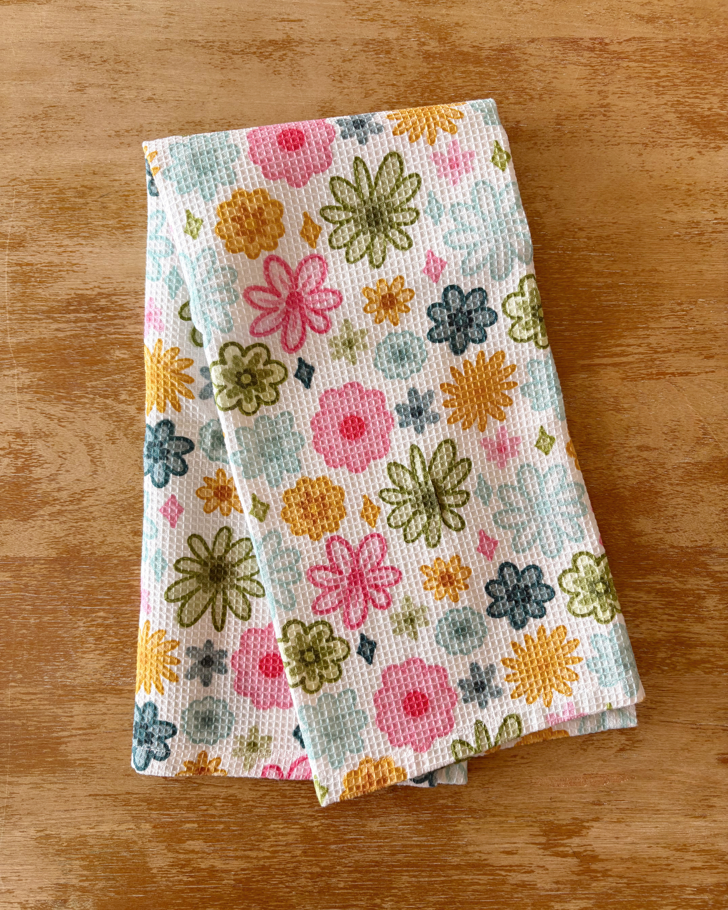 Cotton Waffle Weave Tea Towel - Watercolor Florals
