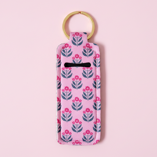 Lip Balm Keychain Holder - Whimsy Floral Block Print