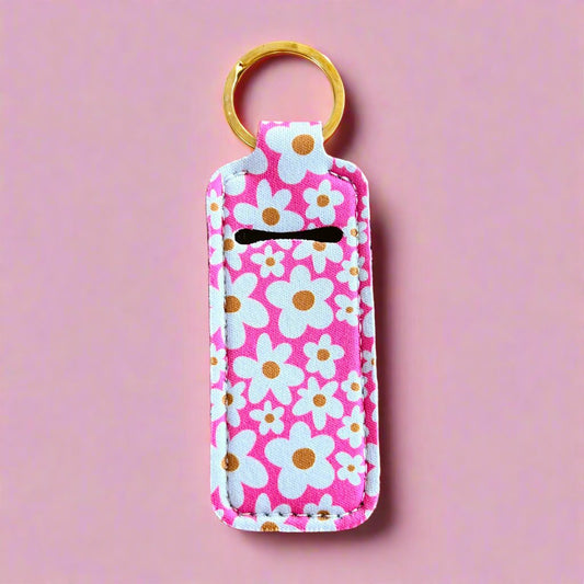 Lip Balm Keychain Holder - Pink Daisy