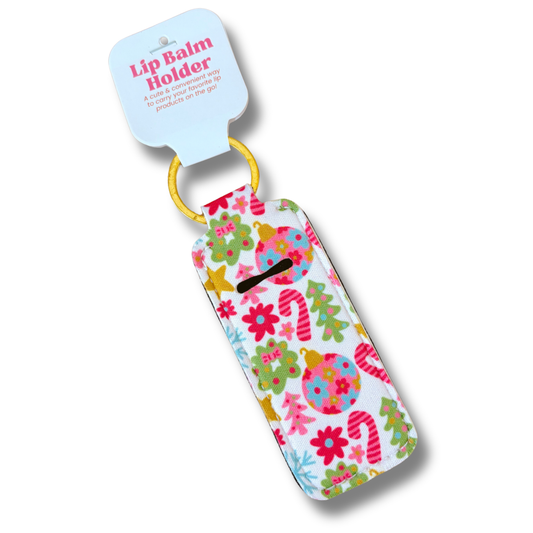 Lip Balm Keychain Holder - Pink Christmas