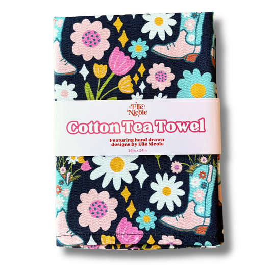 Cotton Tea Towel - Boots & Bouquets *new and improved*