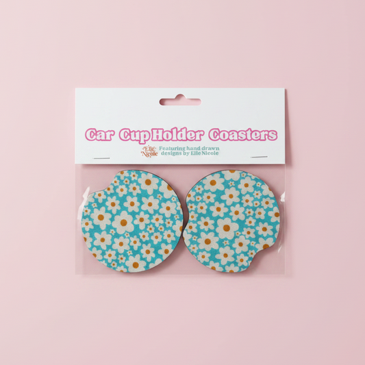Car Cupholder Coasters - Blue Daisy