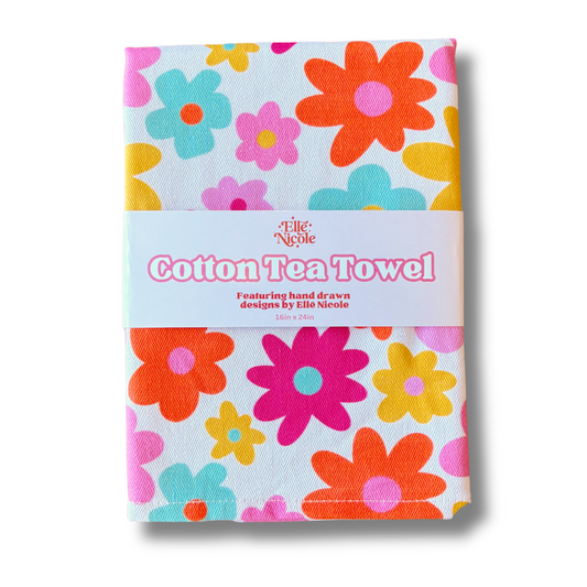 Cotton Tea Towel - Retro Florals *new and improved!*