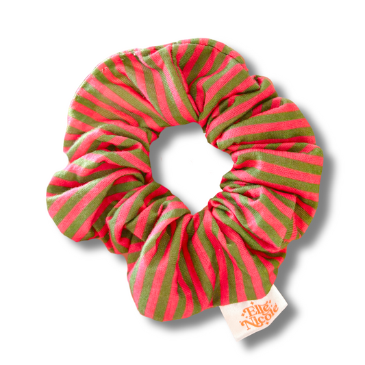Scrunchie - Pink & Green Stripes *new & improved extra soft fabric*