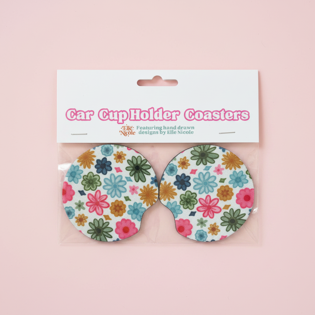 Car Cupholder Coasters - Watercolor Florals