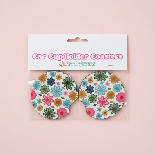 Car Cupholder Coasters - Watercolor Florals