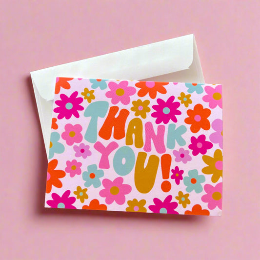 Greeting Card - Retro Floral 'Thank You'