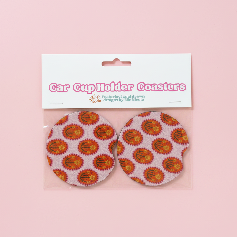Car Cupholder Coasters - Floral Medallion