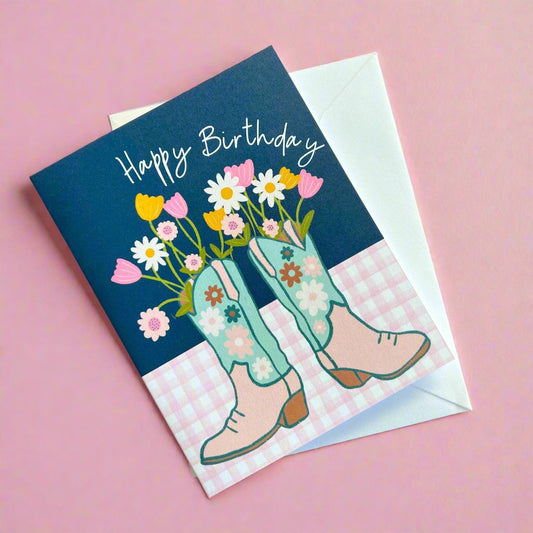 Greeting Card - Happy Birthday Boots & Bouquets