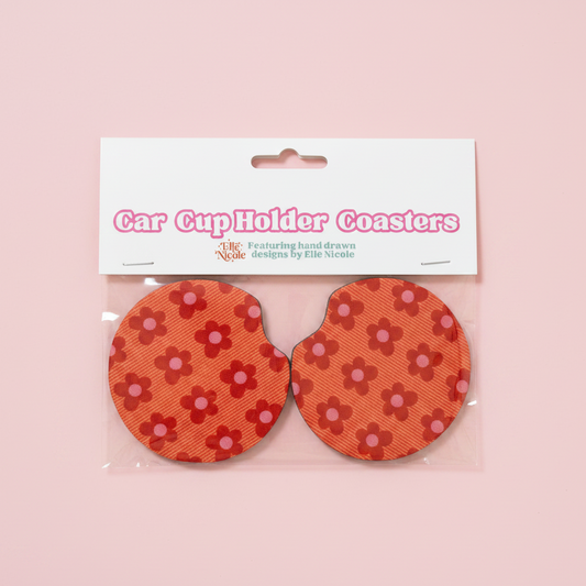 Car Cupholder Coasters - Happy Striped Floral