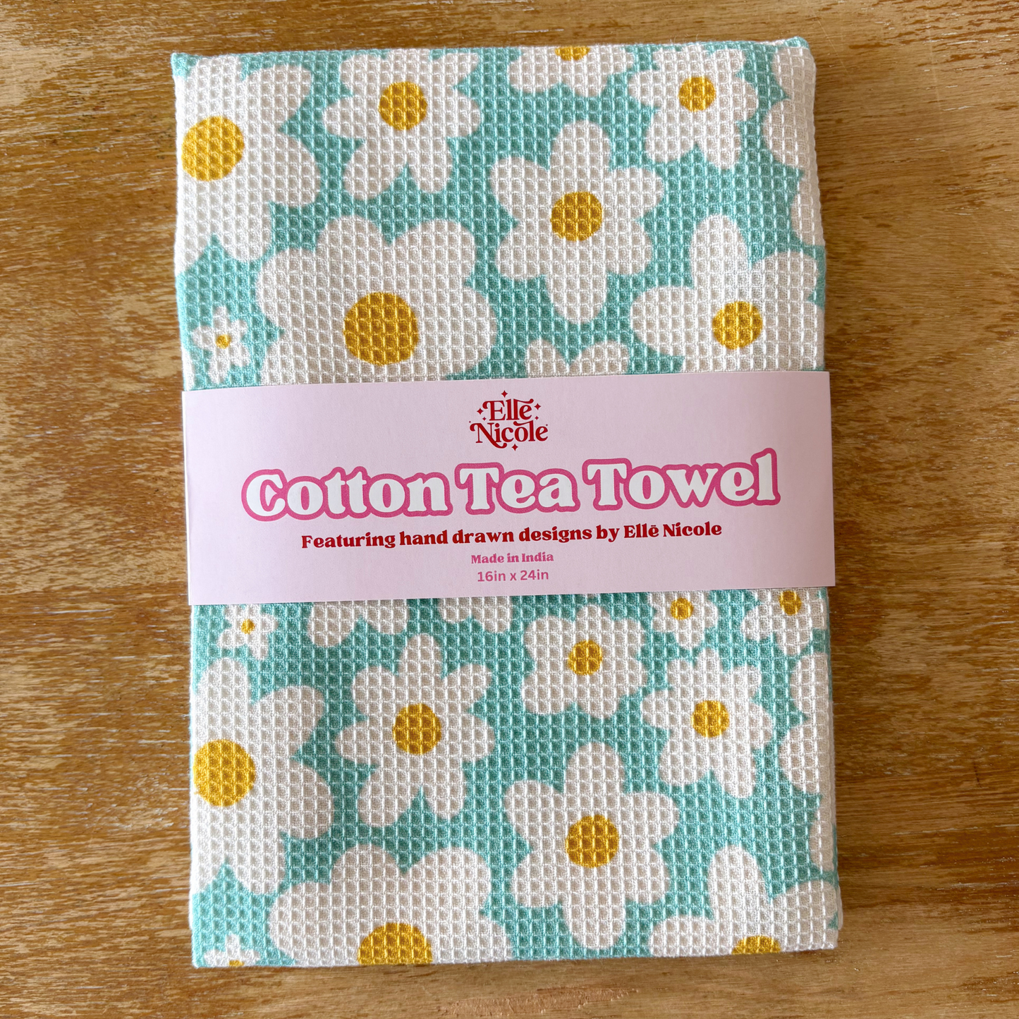 Cotton Waffle Weave Tea Towel - Blue Daisies
