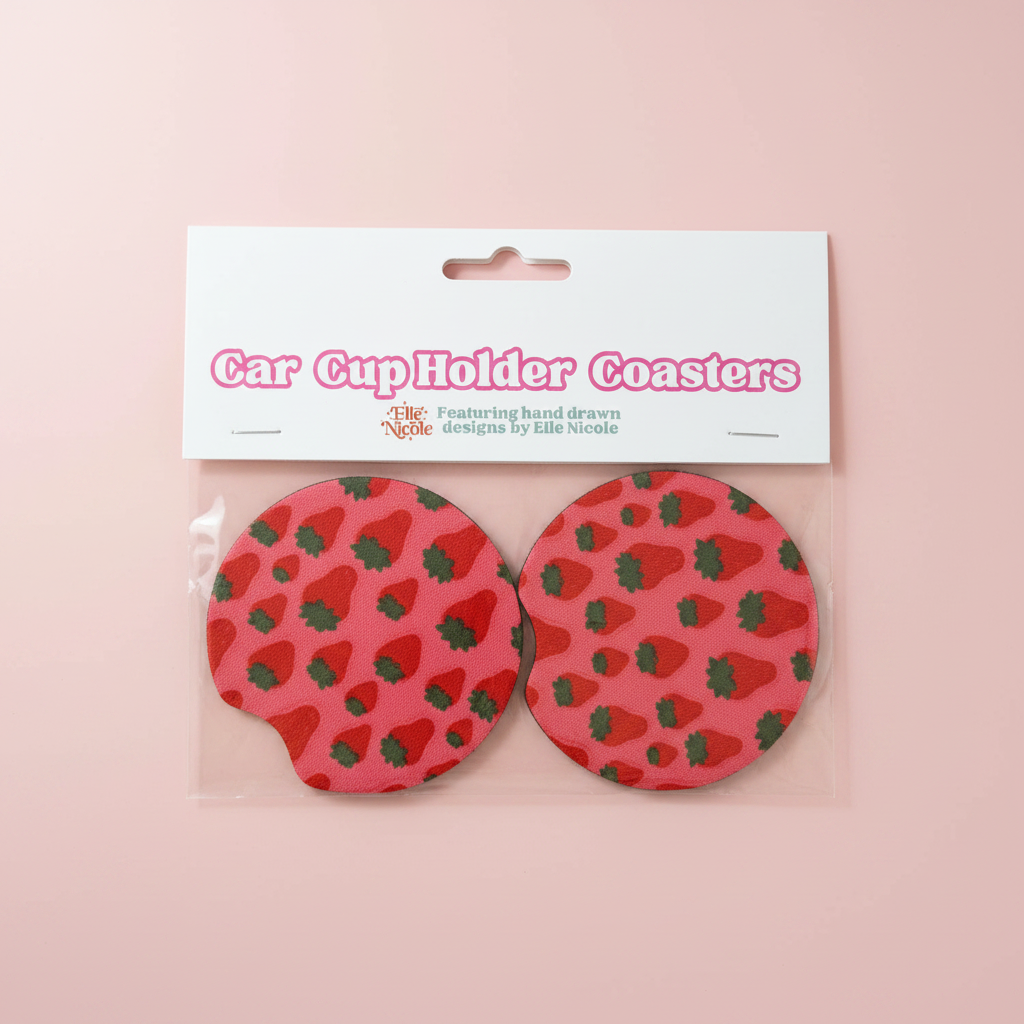 Car Cupholder Coasters - Strawberry Fields
