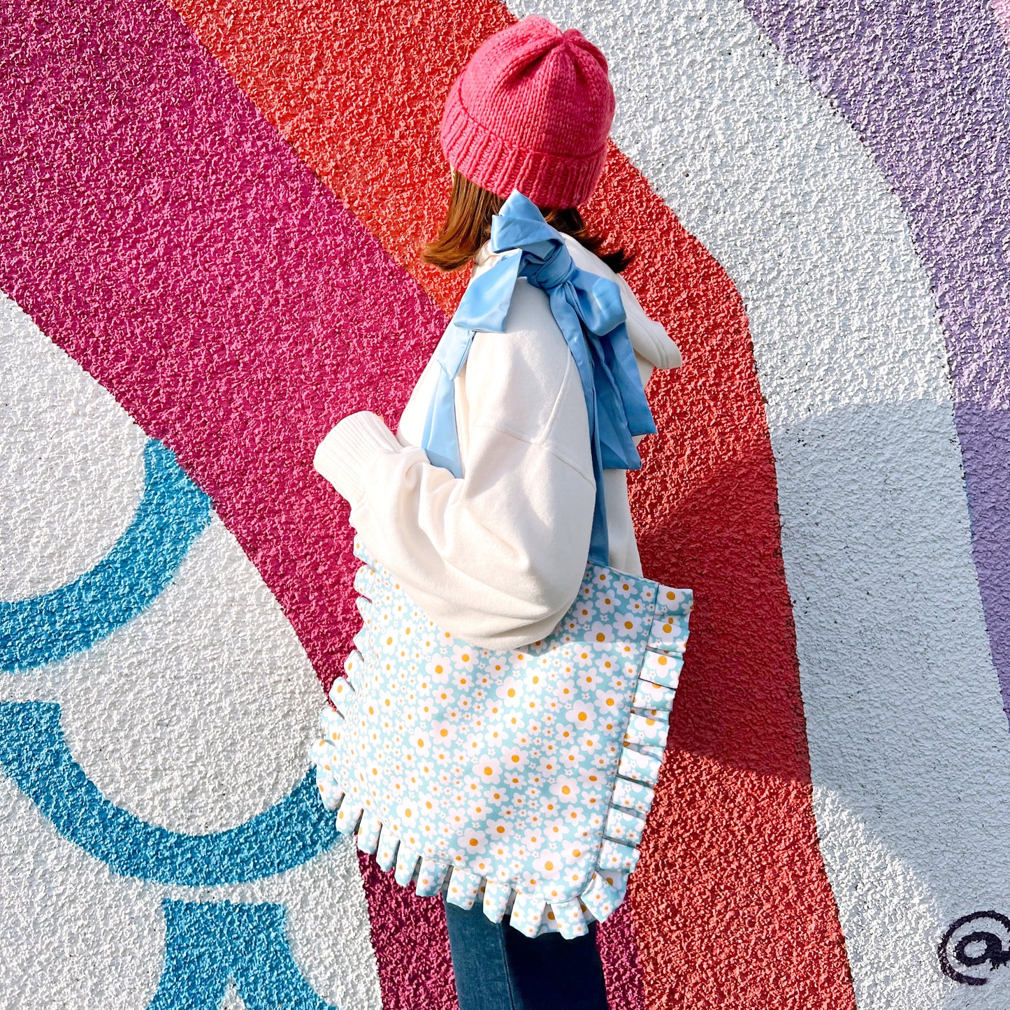 Bow Tote Bag - Blue Daisy