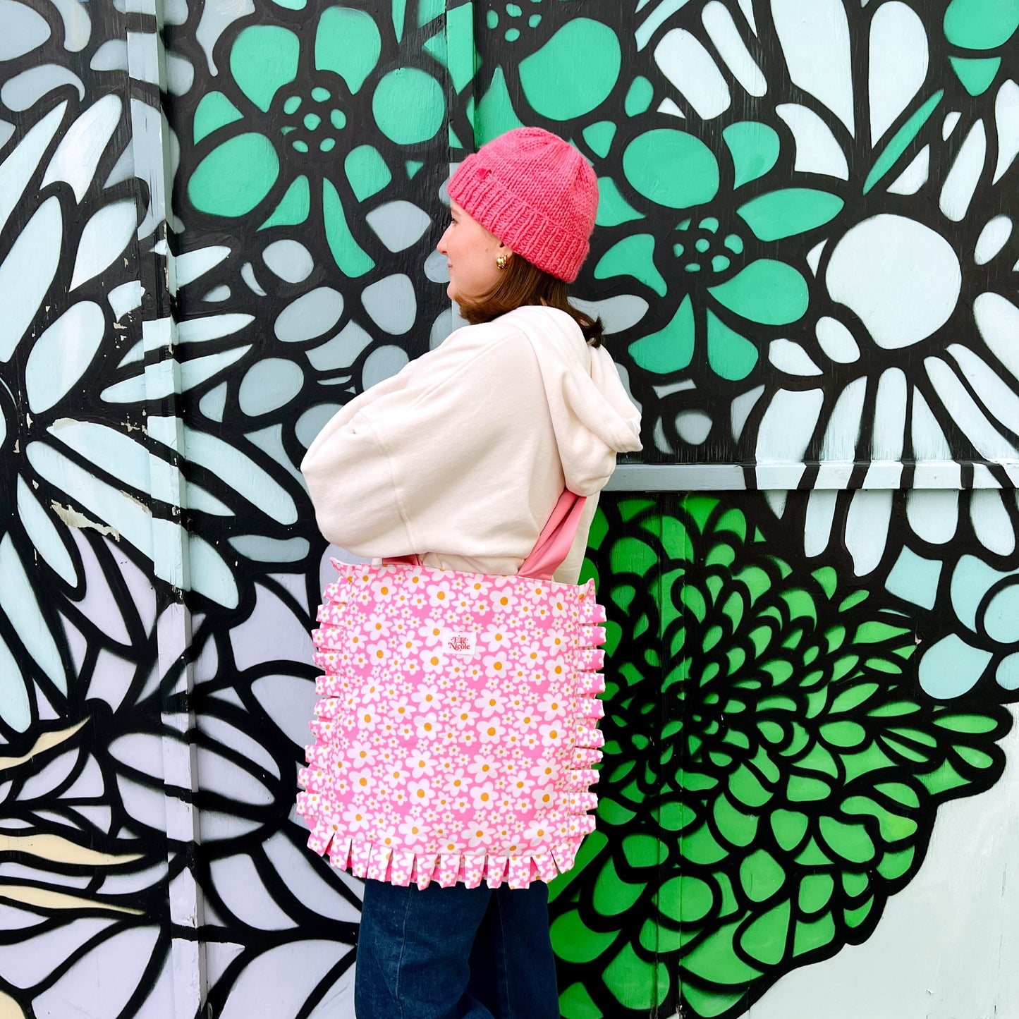 Bow Tote Bag - Pink Daisy