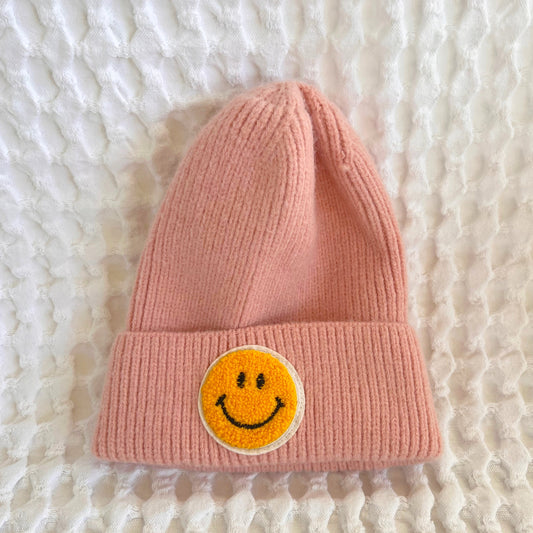 Pink Happy Face Beanie