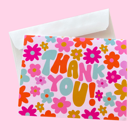 Greeting Card - Retro Floral 'Thank You'
