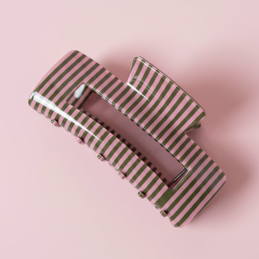 Hair Claw Clip - Pink & Green Stripes