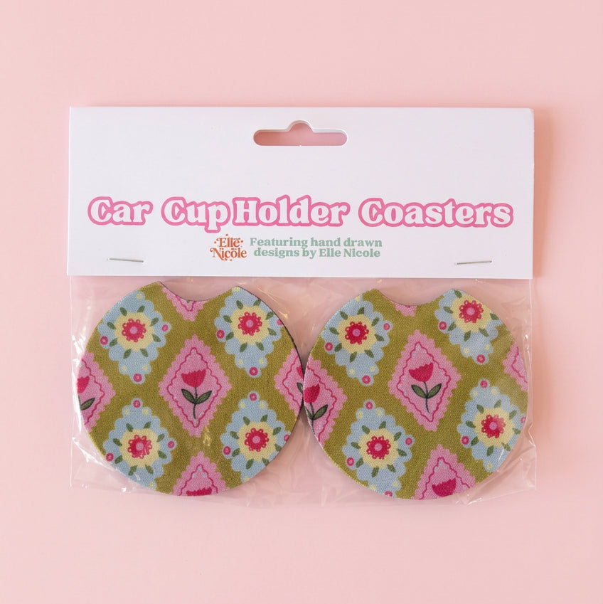 Car Cupholder Coasters - Argyle Floral