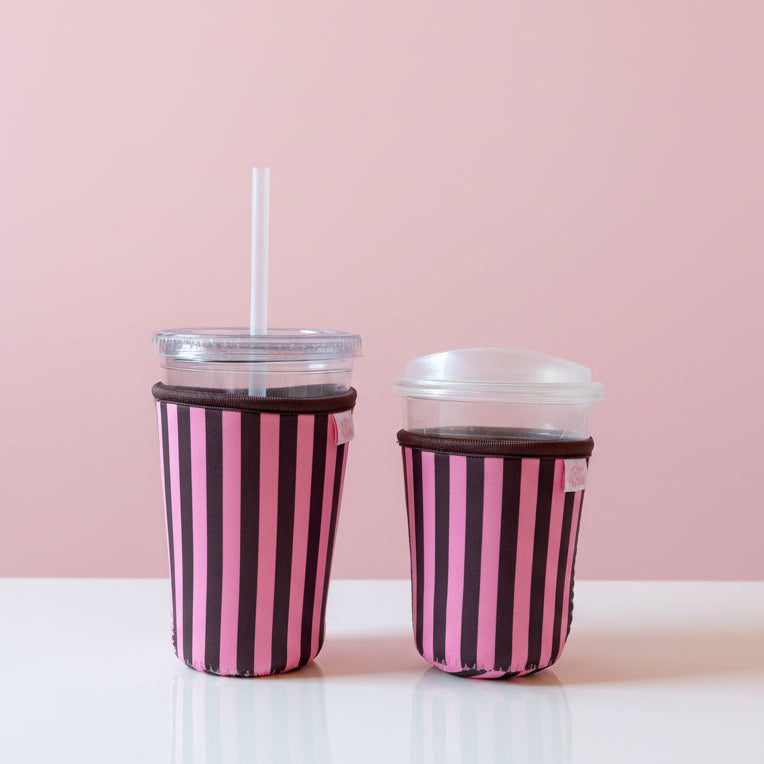 Coffee Cup Cover - Chocolate Strawberry Stripes - Iced Drink Sleeve