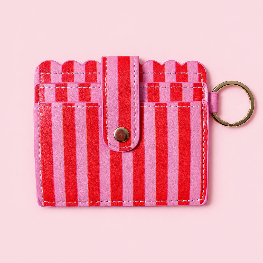 Keychain Wallet - Pink & Red Stripes