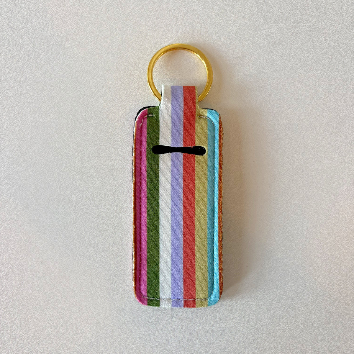 Lip Balm Keychain Holder - Retro Rainbow Stripes