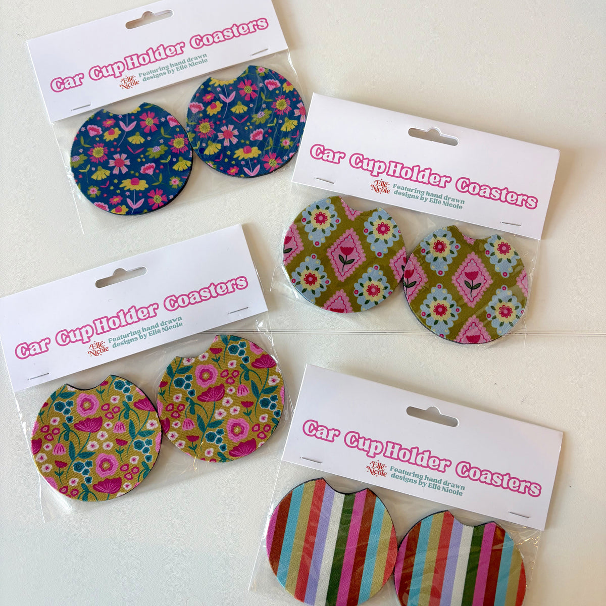 Car Cupholder Coasters - Argyle Floral