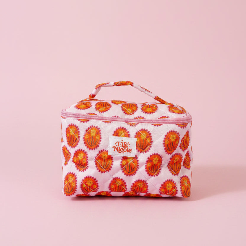 Quilted Handle Cosmetic Bag - Medallion Floral