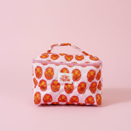 Quilted Handle Cosmetic Bag - Medallion Floral
