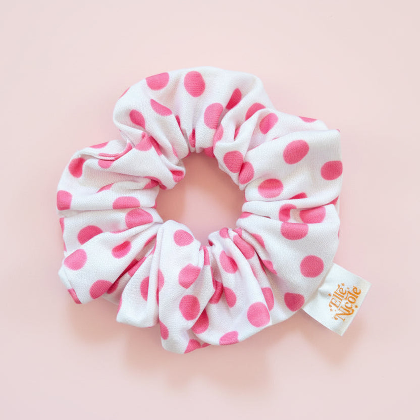 Scrunchie - Pink Polka Dots *new & improved extra soft fabric*
