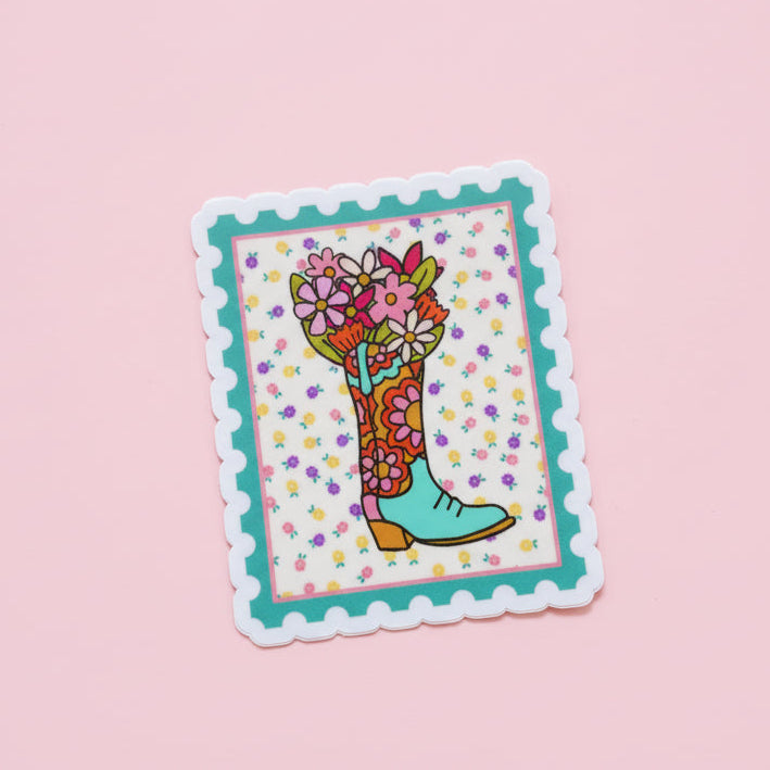 Cowgirl Boot Retro Stamp Sticker