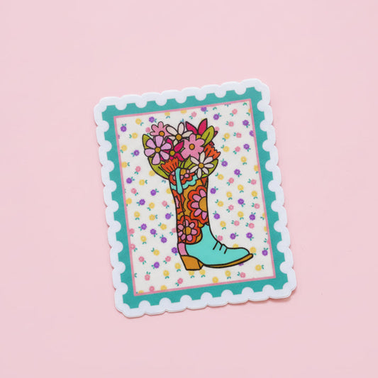 Cowgirl Boot Retro Stamp Sticker