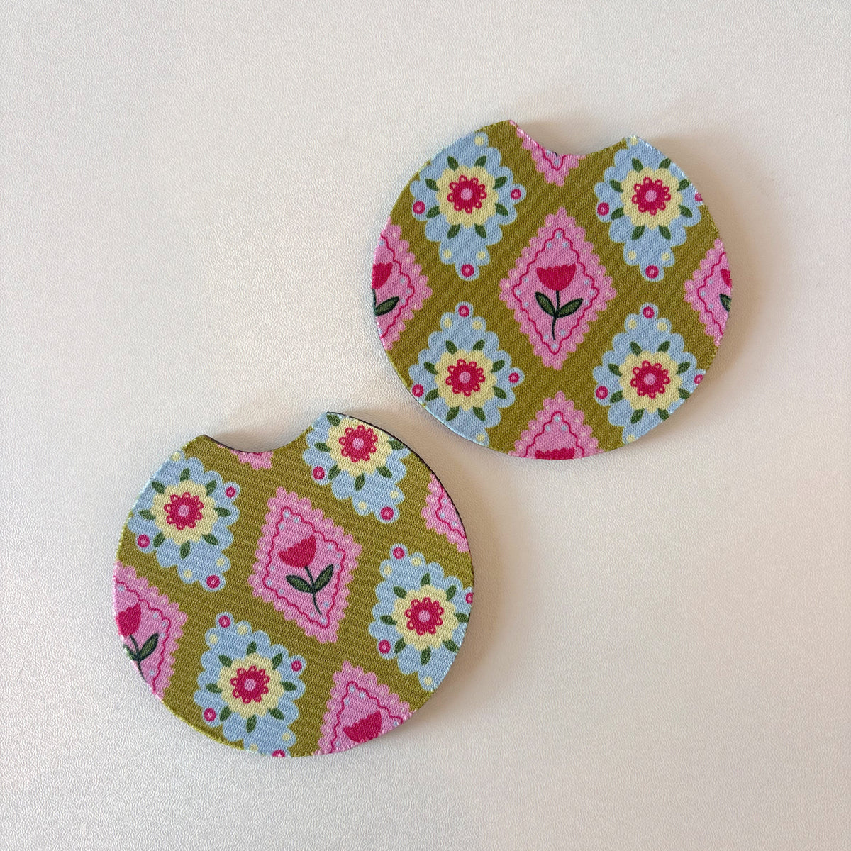 Car Cupholder Coasters - Argyle Floral
