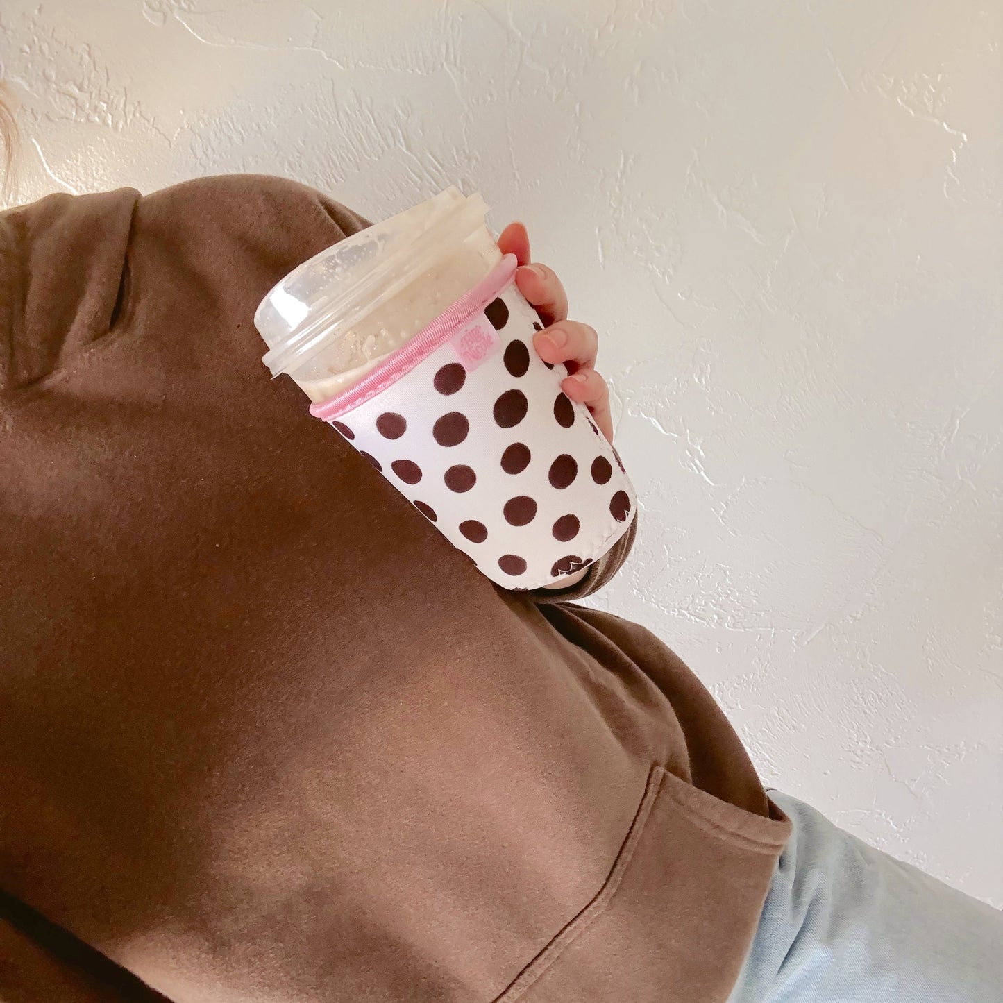 Coffee Cup Cover - Brown Polka Dots