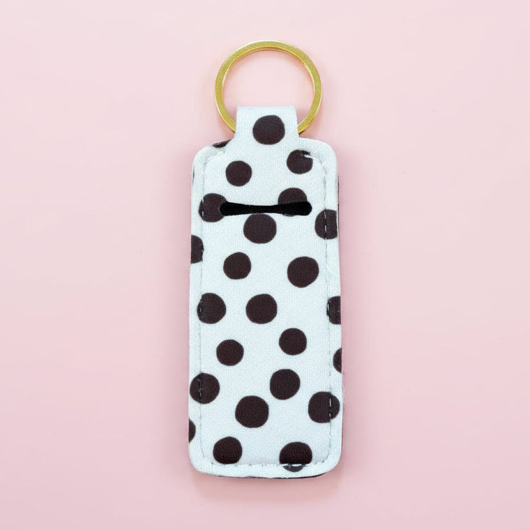 Lip Balm Keychain Holder - Brown Polka Dots