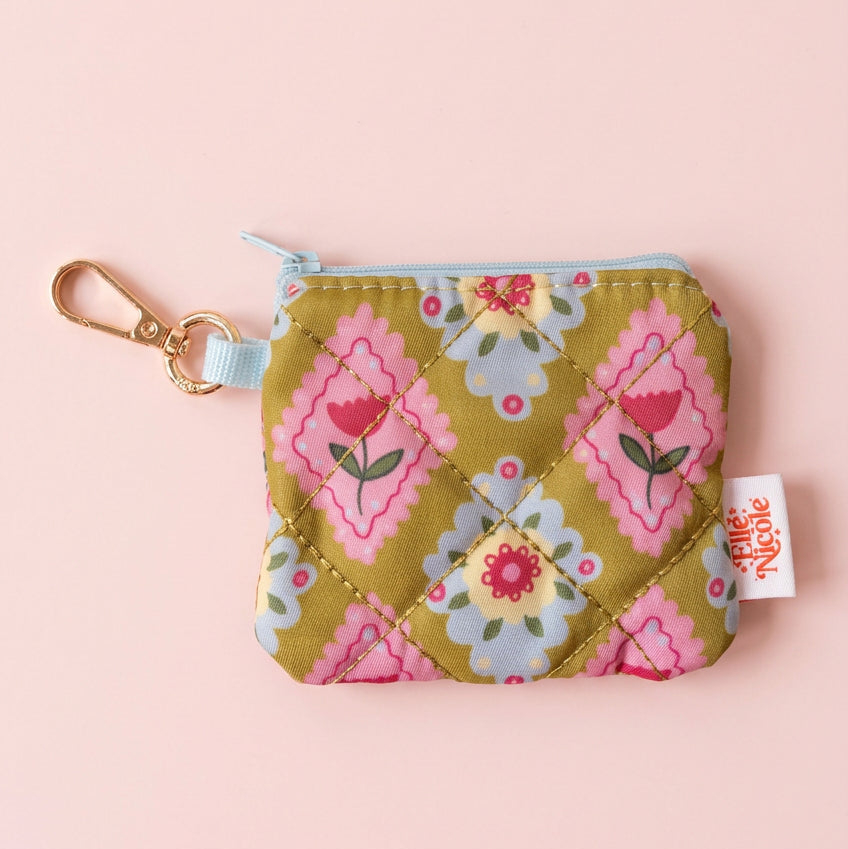 Quilted Coin Purse Keychain - Argyle Floral