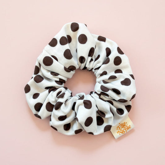 Scrunchie - Brown Polka Dots *new & improved extra soft fabric*