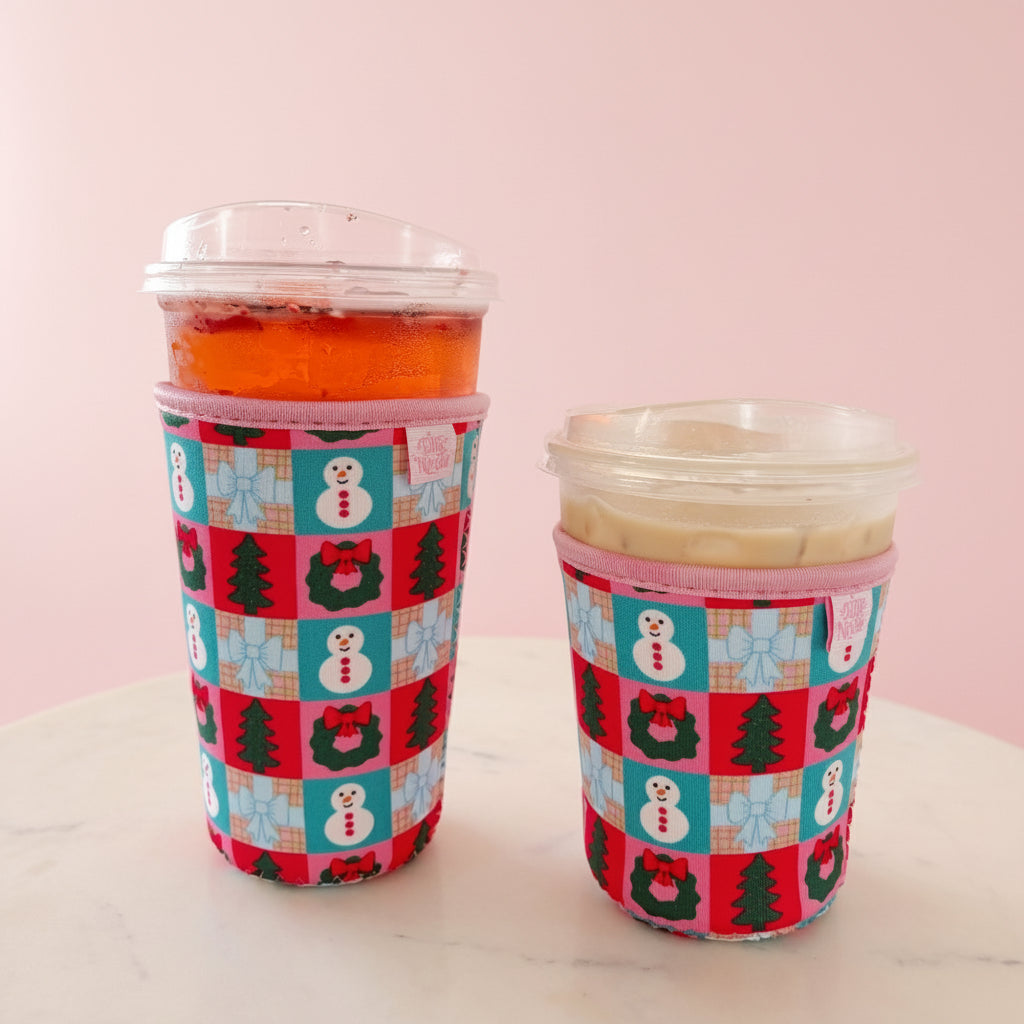 Coffee Cup Cover - Checkered Christmas - Iced Drink Sleeve
