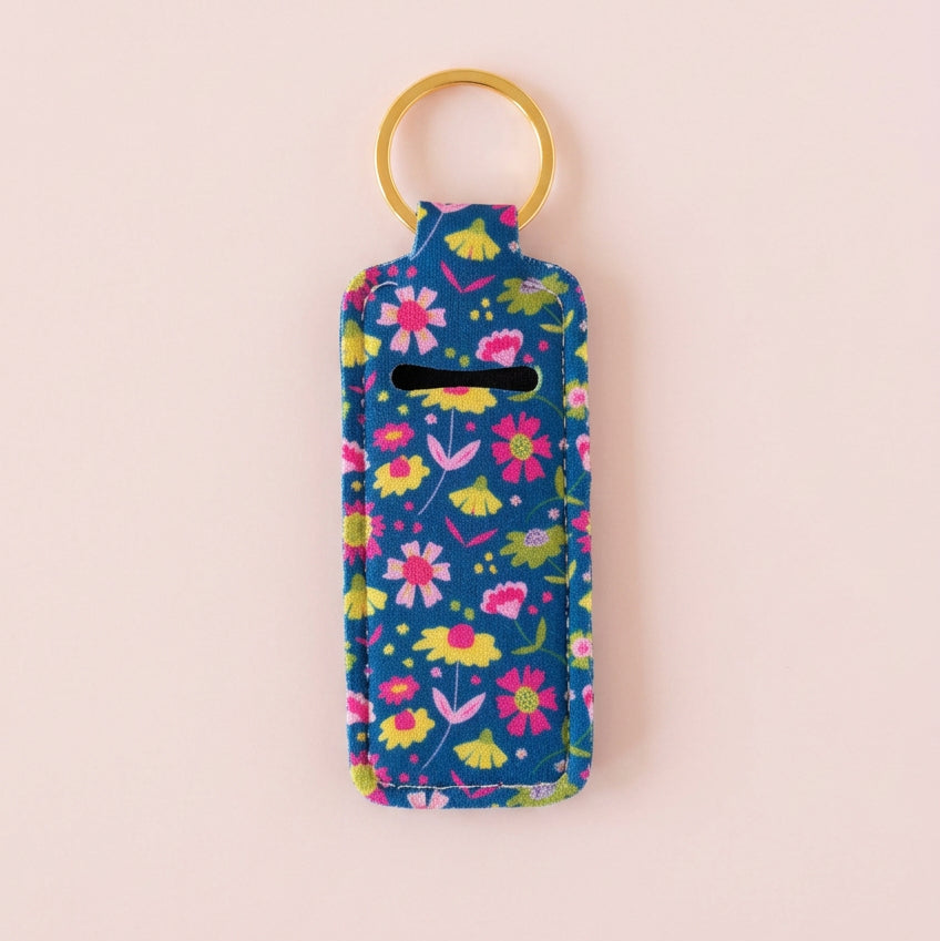 Lip Balm Keychain Holder - Midnight Summer Blooms