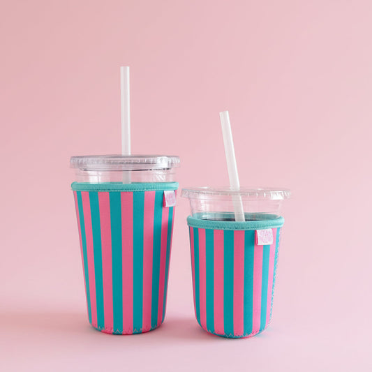 Coffee Cup Cover - Pink & Blue Stripes - Iced Drink Sleeve