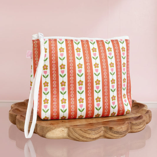 Cosmetic Bag With Wrist Strap - Tulip Stripes