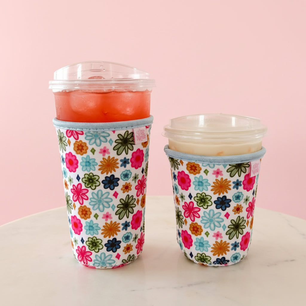 Coffee Cup Cover - Watercolor Florals - Iced Drink Sleeve