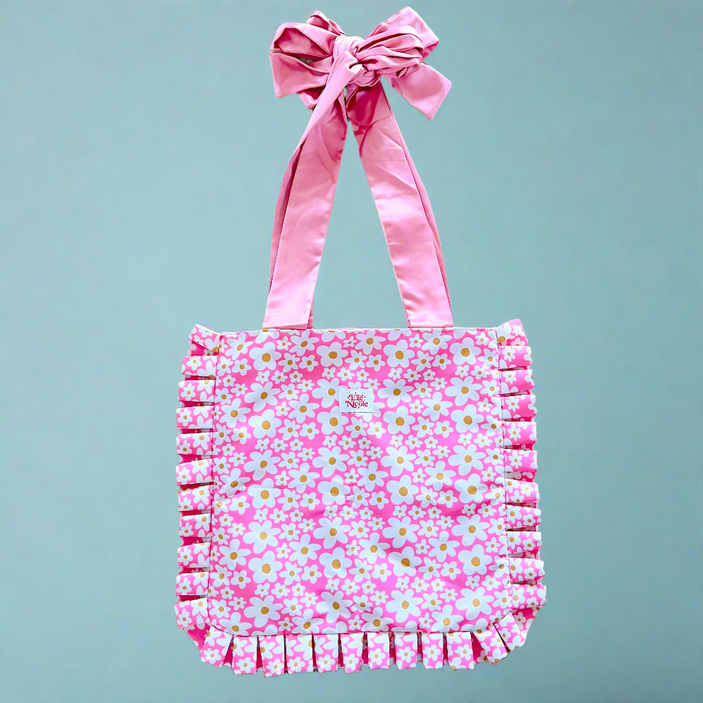 Bow Tote Bag - Pink Daisy