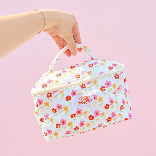Quilted Handle Cosmetic Bag - Mod Floral